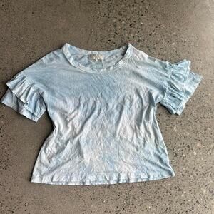 Chele Women’s Medium Light Blue Tie Dye Ruffle Sleeve Tee Cotton